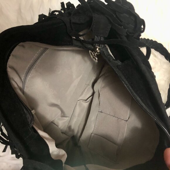 Black Fringe Shoulder Bag Boho Y2K Vintage Style Braided Strap Festival Purse - Picture 6 of 6